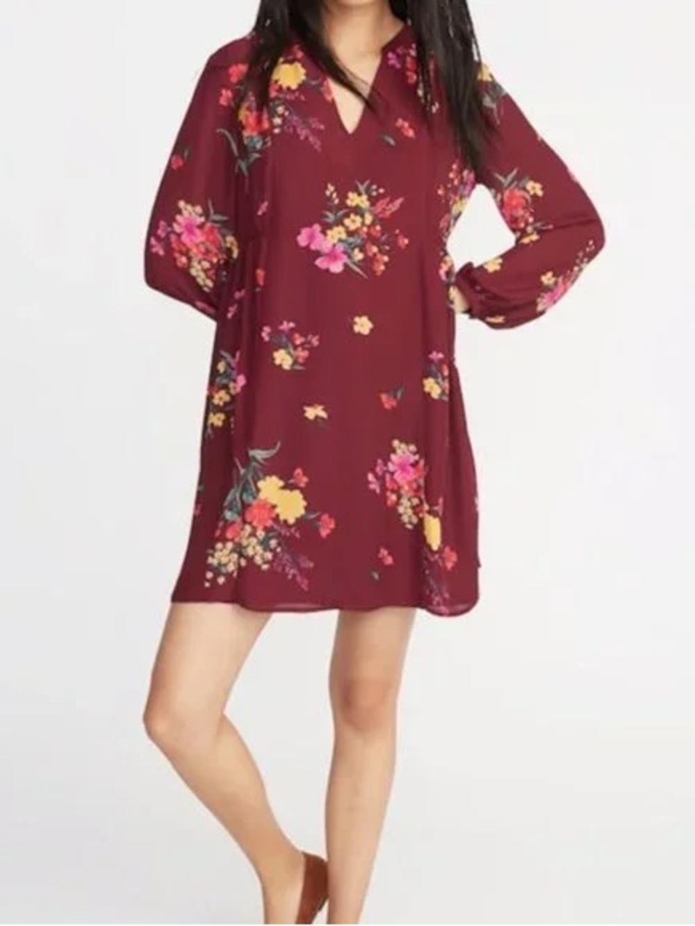 Floral Shift Dress - Burgundy EUC